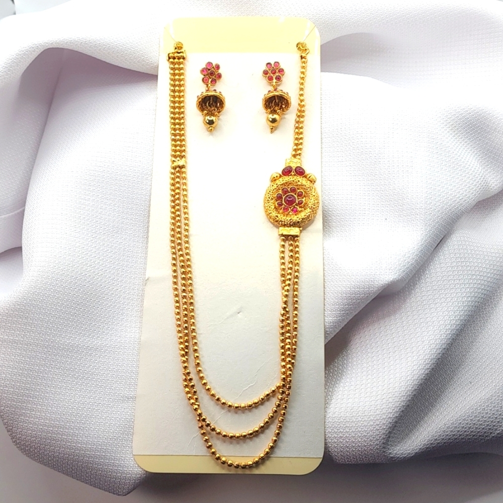 Necklace set goldtone with red stones Made In India Bohemian Tribal